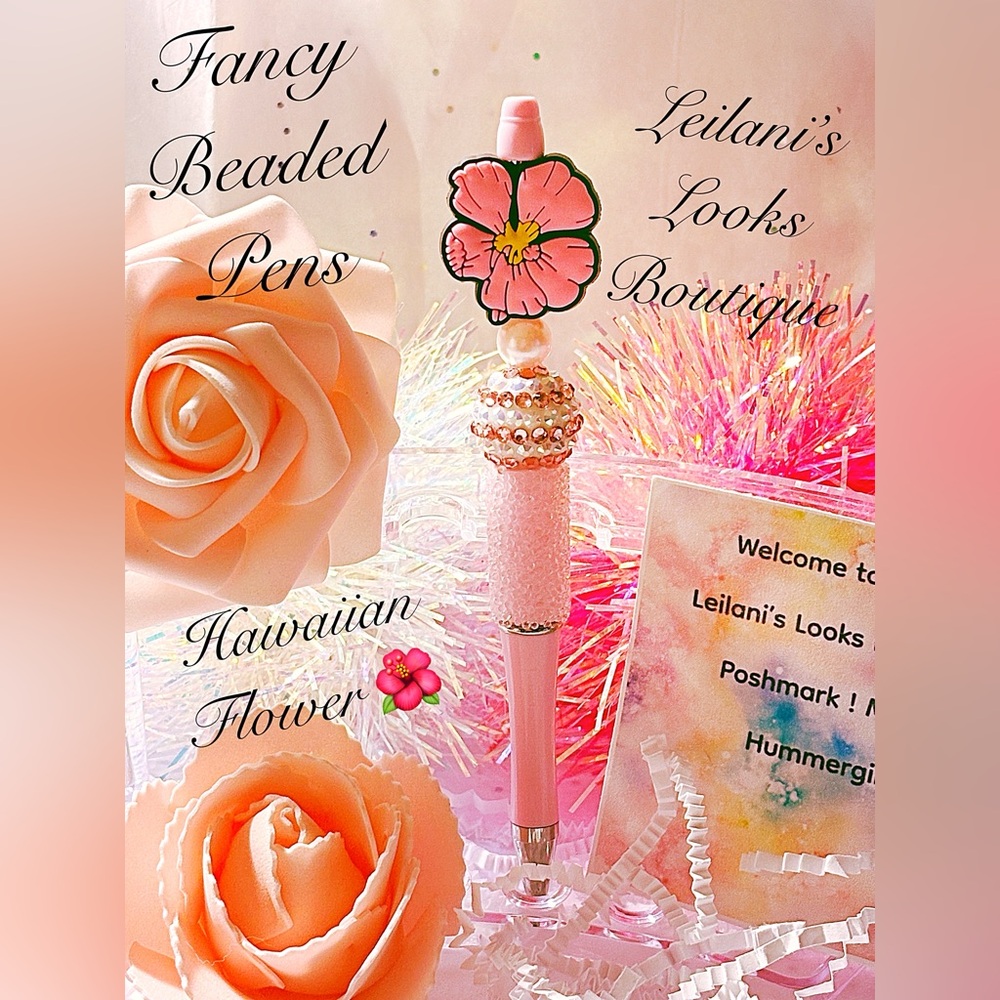 Fancy beaded pen/gifts/Hawaiian flower/summertime/tropical/pink beads